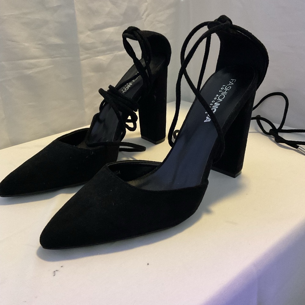 Fashion Nova Black Lace-Up Heels size 10